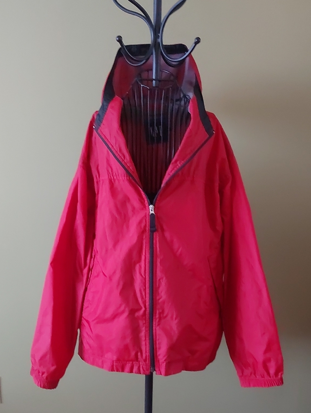 GAP Unisex Red Rain/Windbreaker Jacket with Navy Trim